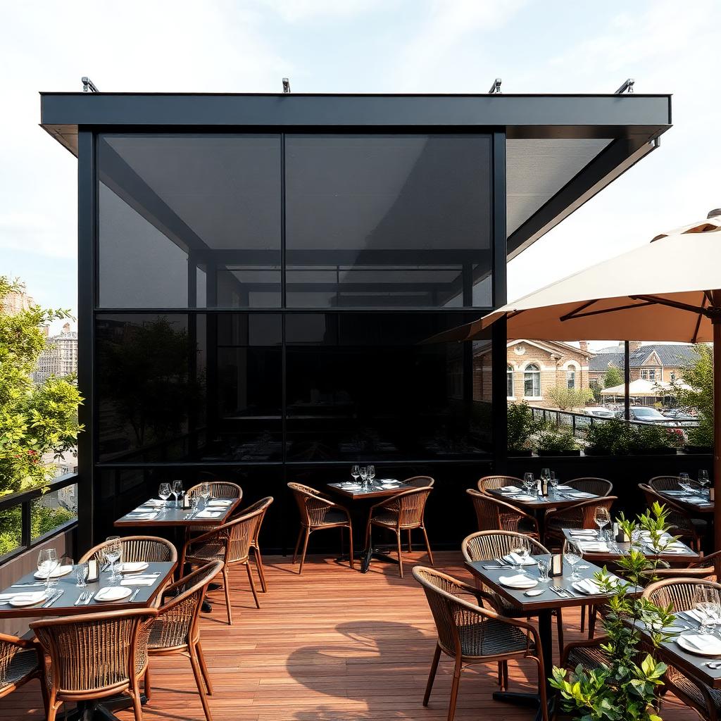 Restoran terasında cam rüzgar bariyeri