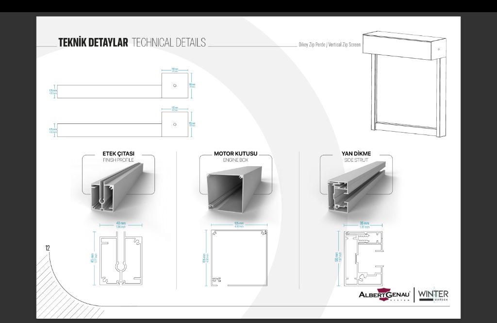 Zip Perde Teknik Çizim ve Ölçüleri