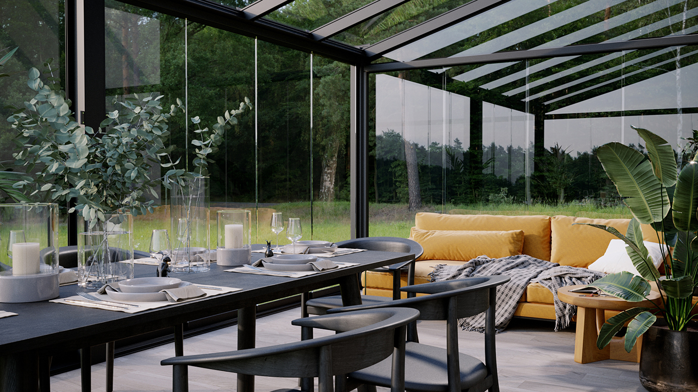 Restoran terasında premium kış bahçesi